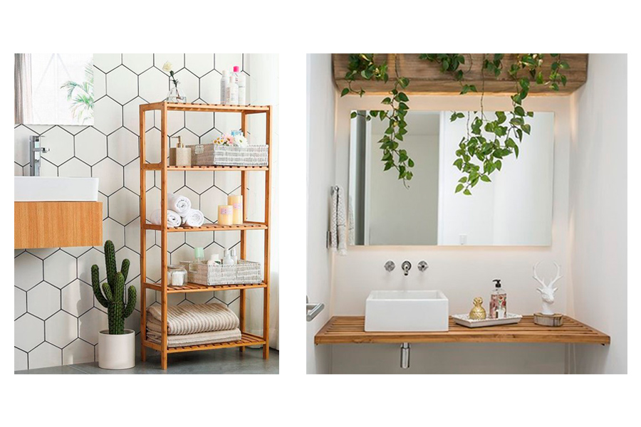 baños claros con detalles en madera